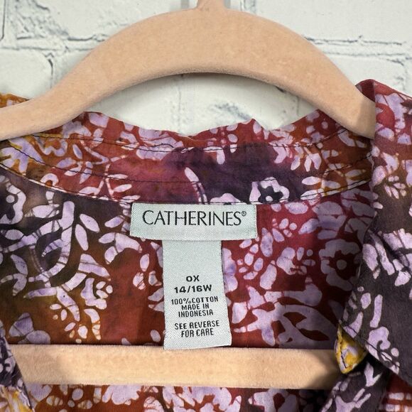 Catherines Blouse Women Size 0X Multicolor Button 3/4 Sleeve Artsy Abstract Top - Picture 4 of 10
